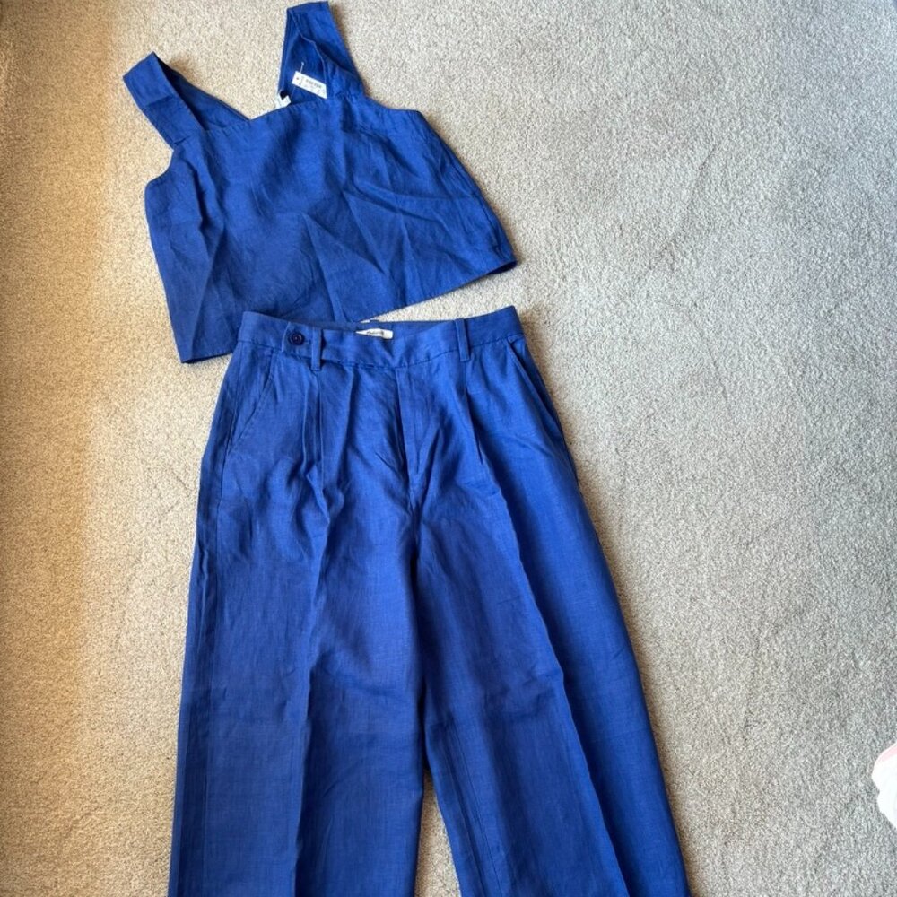 NWT MADEWELL ROYAL BLUE LINEN TOP AND PANT SET SIZE 8